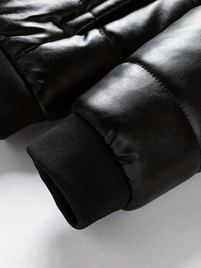 Men's Heavy-Duty Winter Jacket - Black Cold Weather Coat with Zippered Pockets, Formal & Everyday Outerwear for Office, Travel, Outdoor Activities - Hand Washable Polyester Outerwear, Travel Winter Coat, Classic Turndown Coll