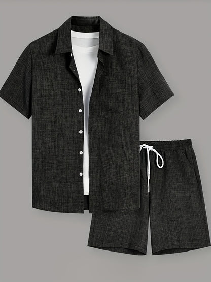 Men's Casual Elegant Summer Short-Sleeve Shirt & Shorts Set