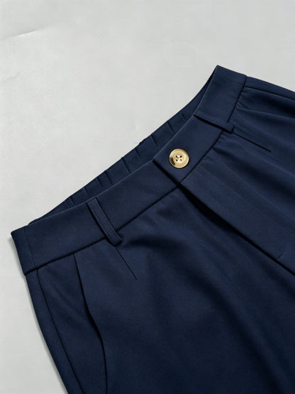 Elegant High-Waist Slightly Flared Polyester Suit Pants