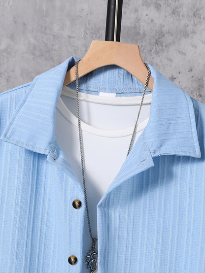 Youth Boys' Casual Wave Stripe Short-Sleeve Shirt for Summer