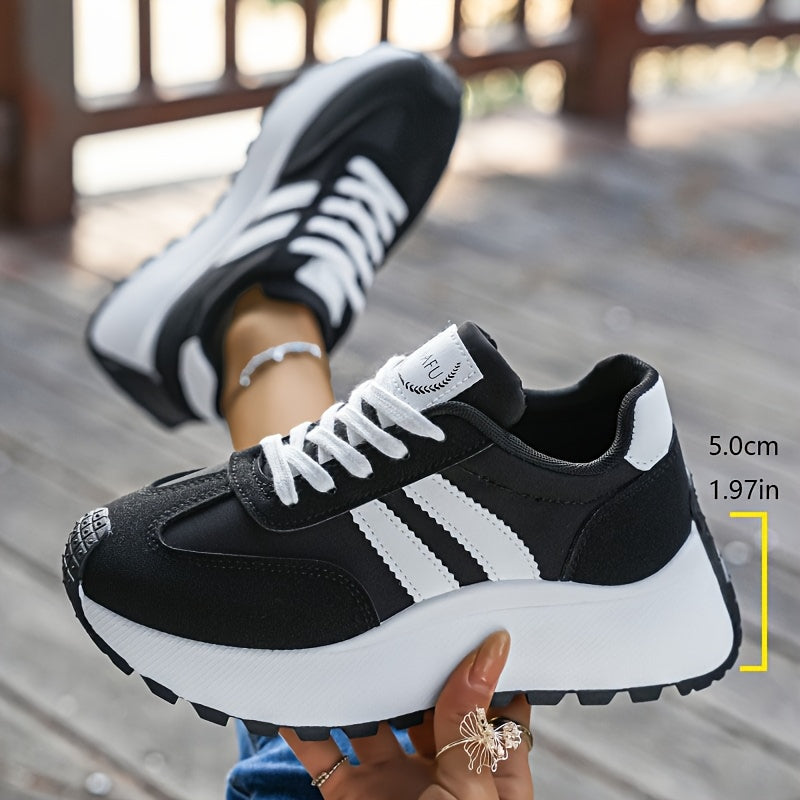 Women's Casual Low-Top Platform Sneakers with PVC Sole