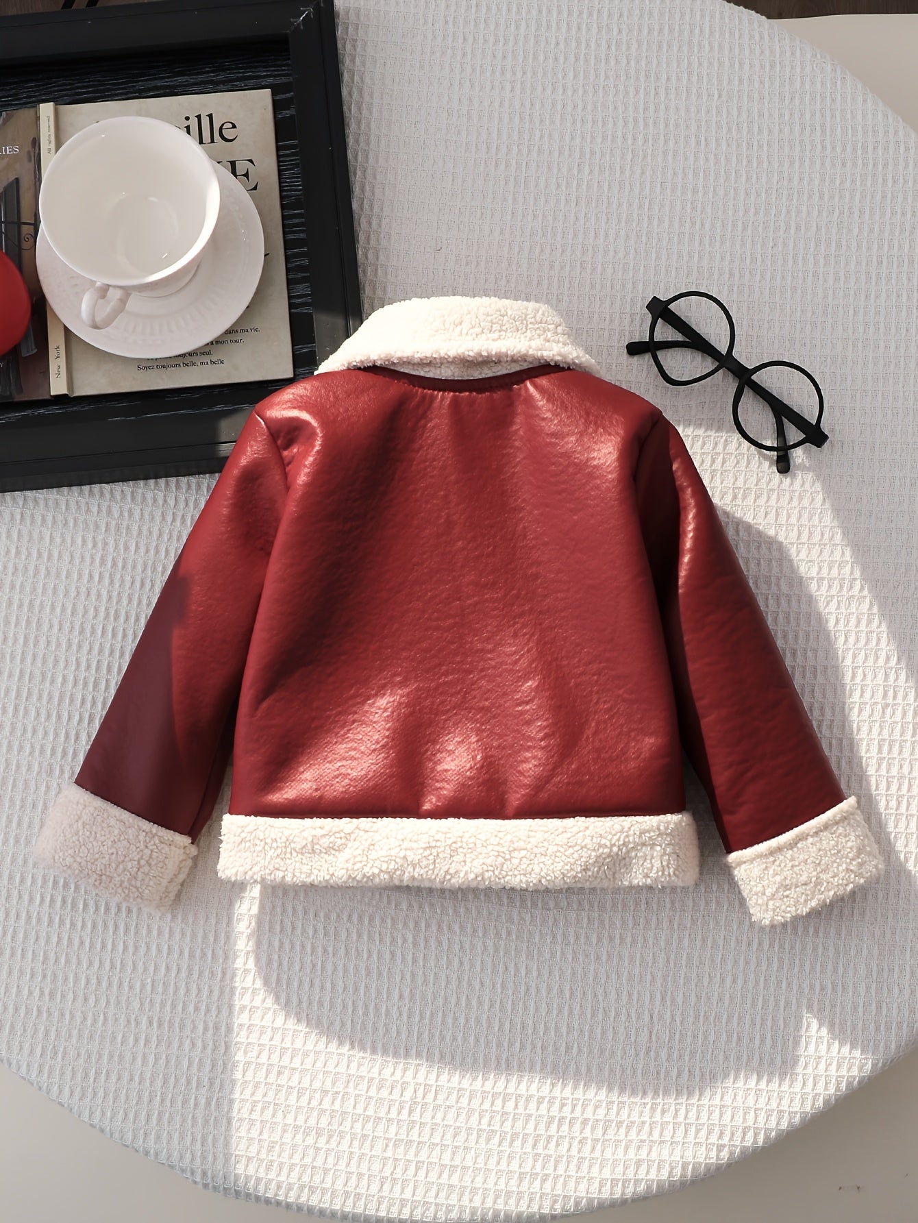 Baby Girl PU Leather Zipper Jacket with Lapel Collar