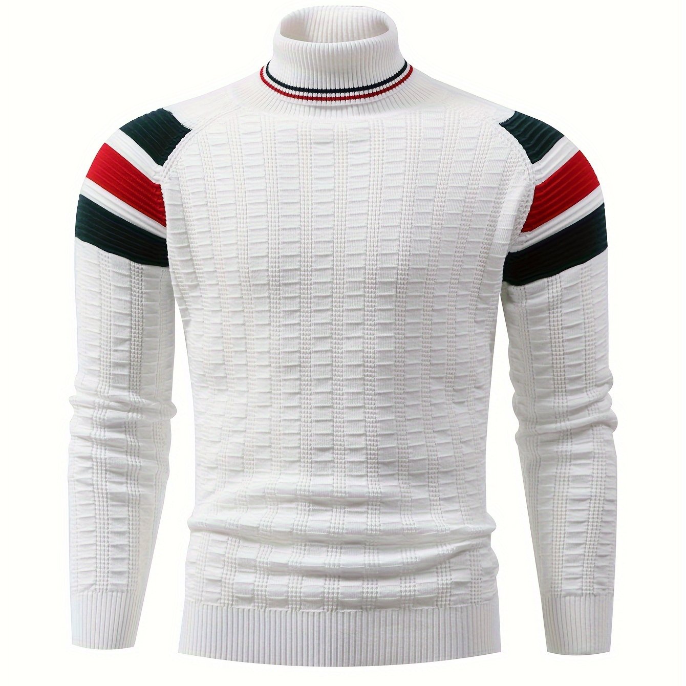 New Fashion High-Neck Color-Block Striped Knit Pullover for Men'S Wear by Tie Mu Zhen OBM