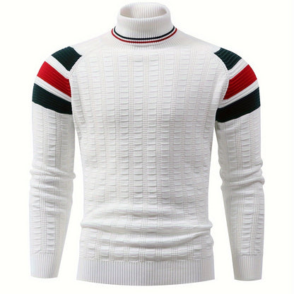 New Fashion High-Neck Color-Block Striped Knit Pullover for Men'S Wear by Tie Mu Zhen OBM