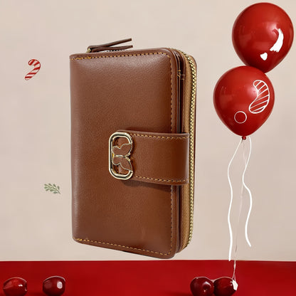 Large Capacity Butterfly Clasp Wallet with Single Zipper | Multiple Card Slots, Fresh and Easy Style, Lining, Zip Pocket - KAIPIBAO