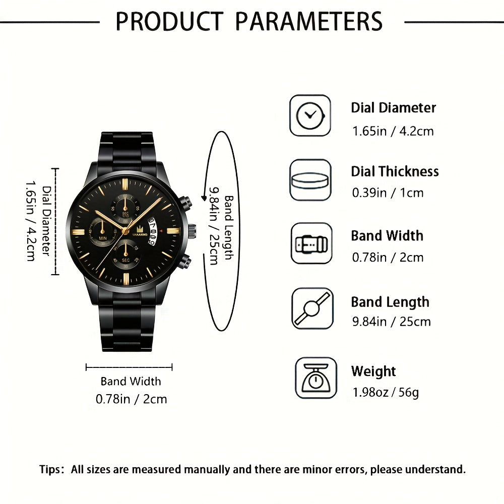 1pc Men's Elegant Sports Steel Strap Watch / 2pcs Watch + Versatile Bracelet Set - The Perfect Gift for Him on Father's Day, Birthday, or Anniversary