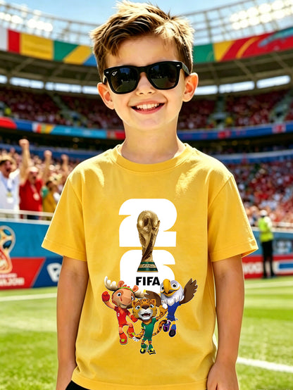 2026 World Cup Digital Trophy Cotton T-Shirt for Kids