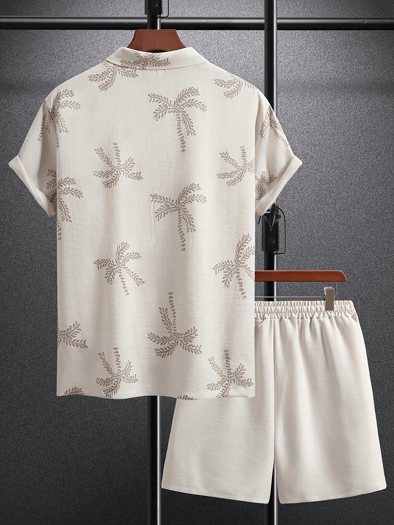 Men's Casual Tropical Palm Print Short Sleeve Shirt & Shorts Set