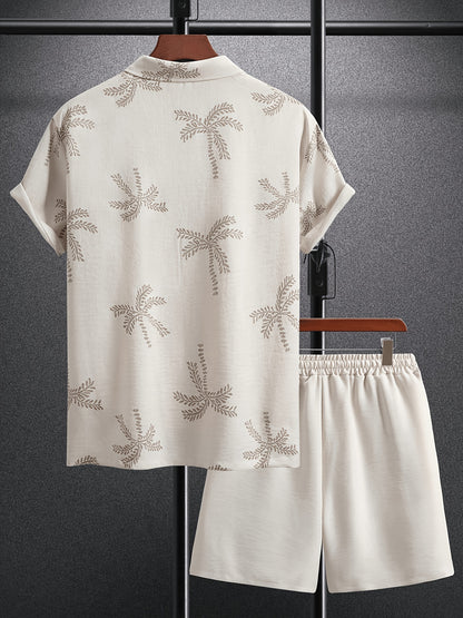 Men's Casual Tropical Palm Print Short Sleeve Shirt & Shorts Set