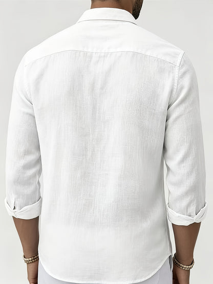 Men's Casual European Style Cotton Linen Button-Up Shirt