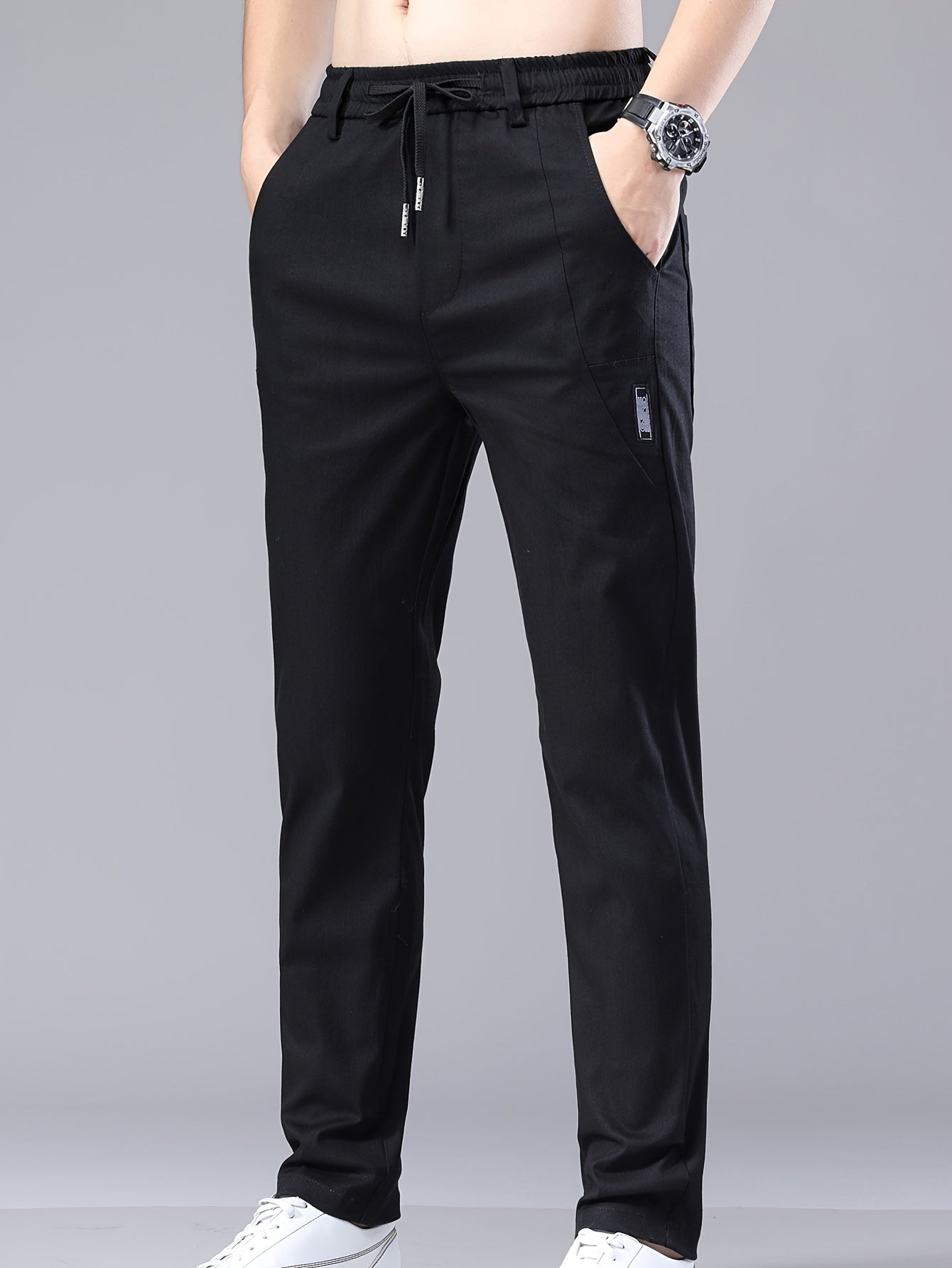 Men's Lightweight Cotton Stretch Business Pants, Slim Straight Fit