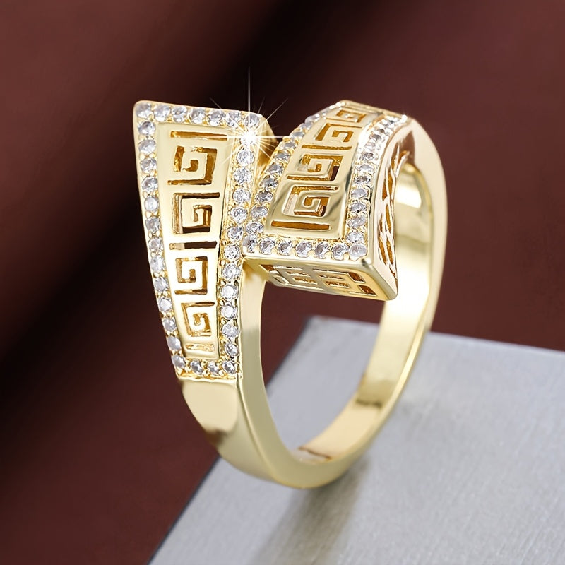 Vintage Geometric Cross Ring for Women in White Gold Plating
