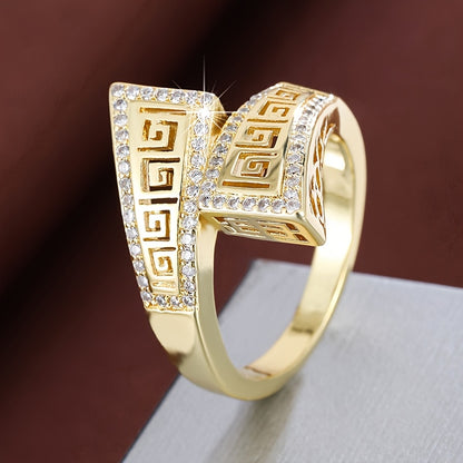 Vintage Geometric Cross Ring for Women in White Gold Plating