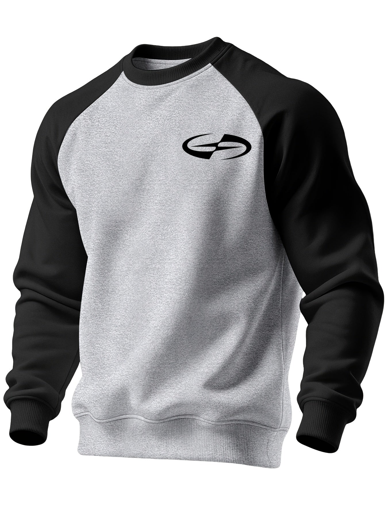 Men's Casual Crew Neck Black Print Sweatshirt for Spring/Fall