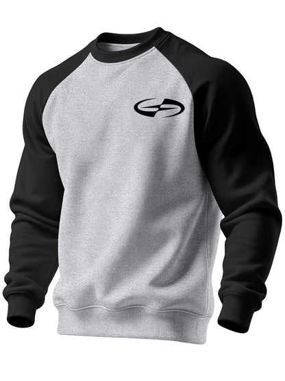 Men's Casual Crew Neck Black Print Sweatshirt for Spring/Fall
