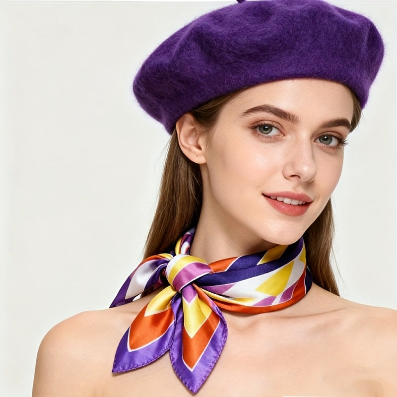 Women’s Autumn Winter Beret Hat and Scarf Set with Bow