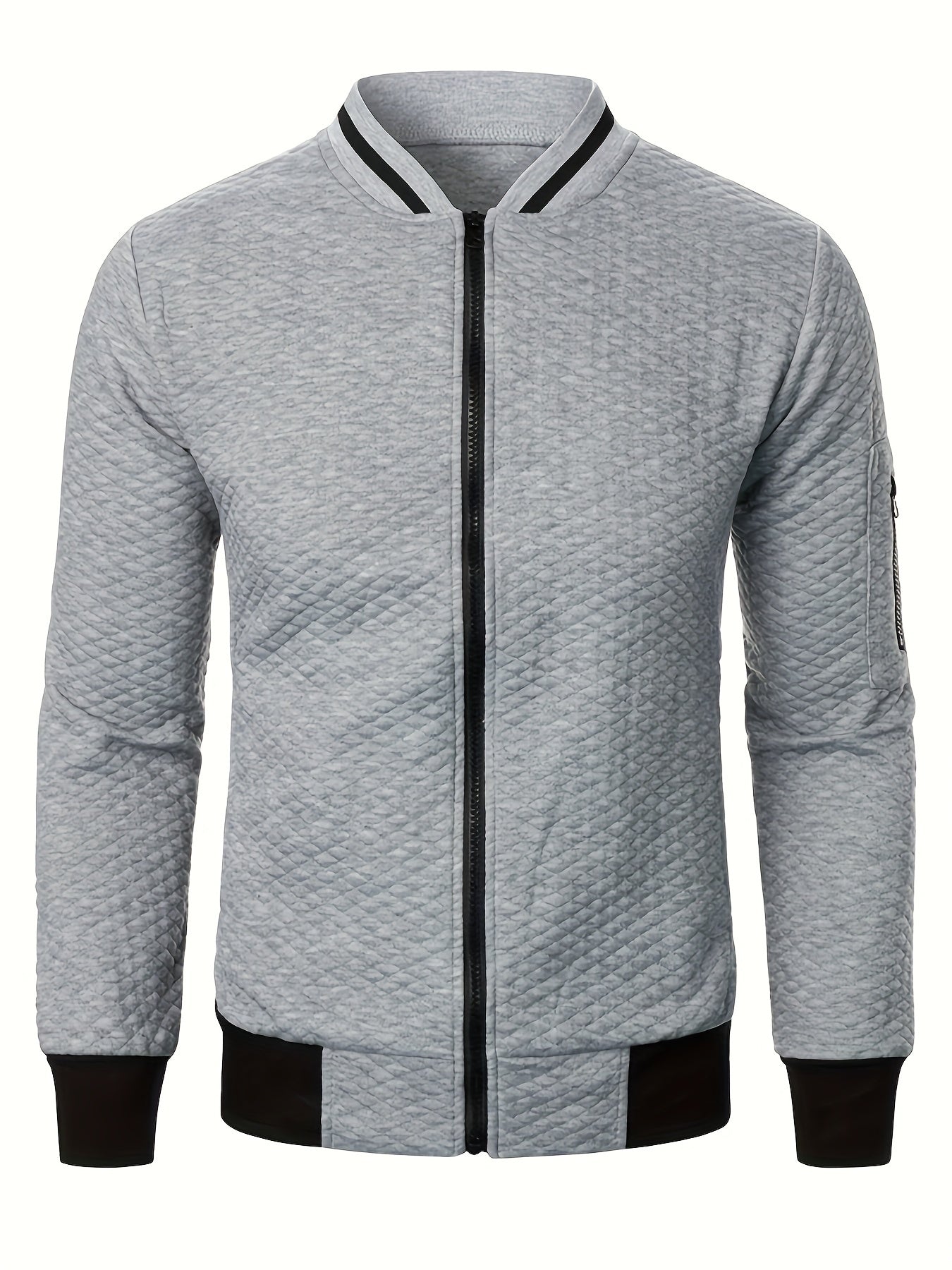 Men's Casual Full Zip Bomber Jacket, Warm Comfy Blouson Jacket For Autumn And Winter Outdoor Activity