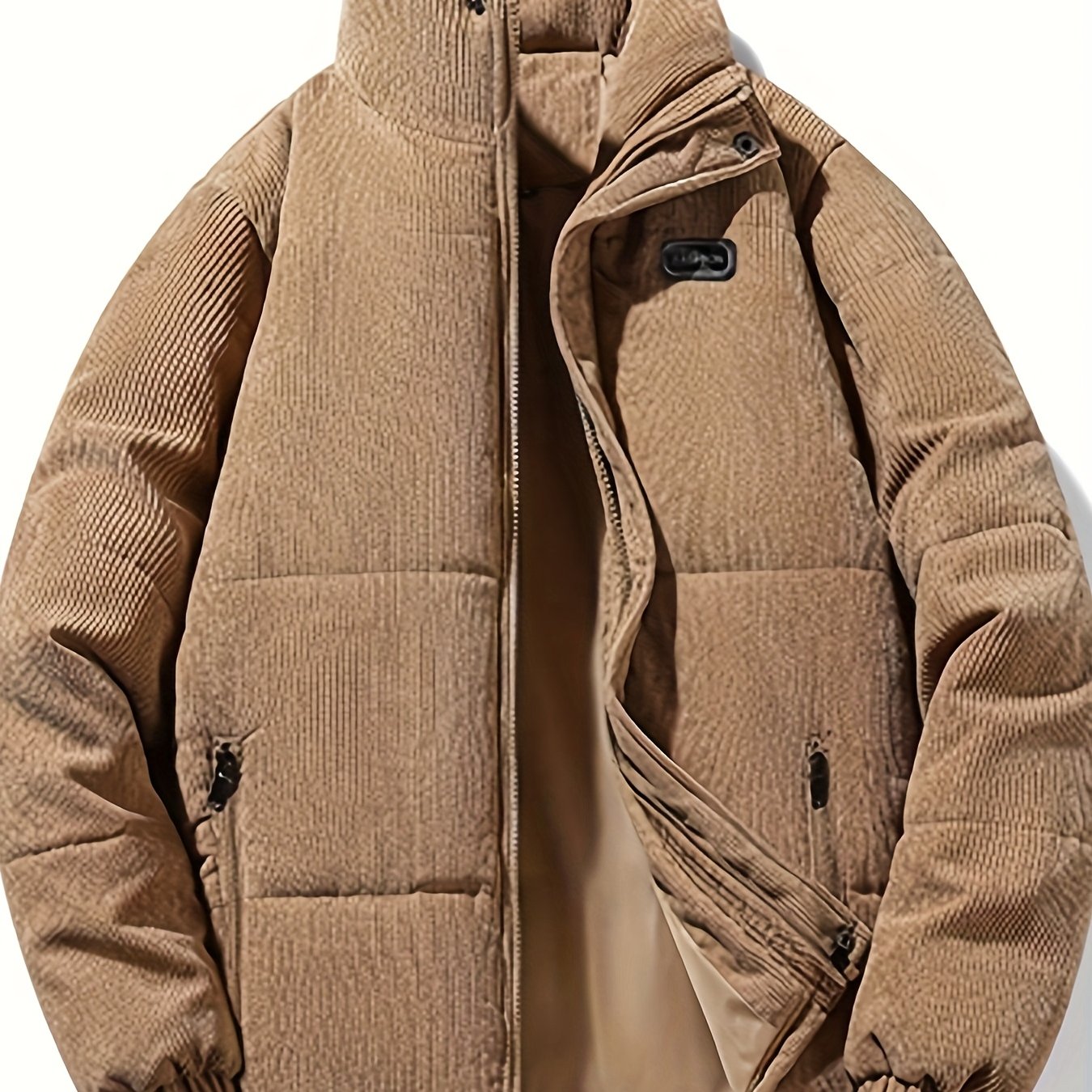 Men'S Heavyweight Winter Jacket - Thermal Insulated Cold Weather Coat with Full-Zip Closure, Front Zipper Pocket - Brown Outer Shell for Everyday & Formal Use - Non-Stretch Fabric Construction - Fall/Winter Outerwear, Winter