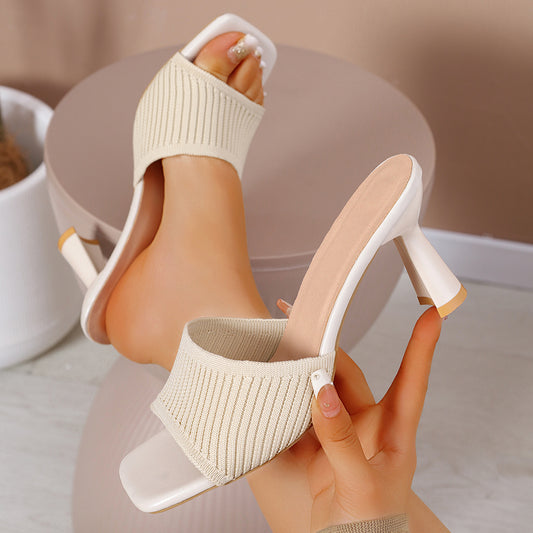 Elegant Chunky-Heeled Knitted Open-Toe Sandals for Women