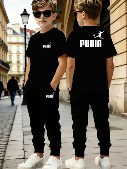 Boys' Summer Football Print Short Sleeve Top & Pants Set