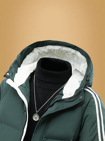 Men's Heavyweight Winter Coat - Hooded Jacket with Full-Zipper Closure, Insulated Outer Shell for Extreme Cold, Front Pockets - Dark Grey/White color, Hand Washable - Ideal for Everyday & Formal Cold Weather Outfits by OceanM