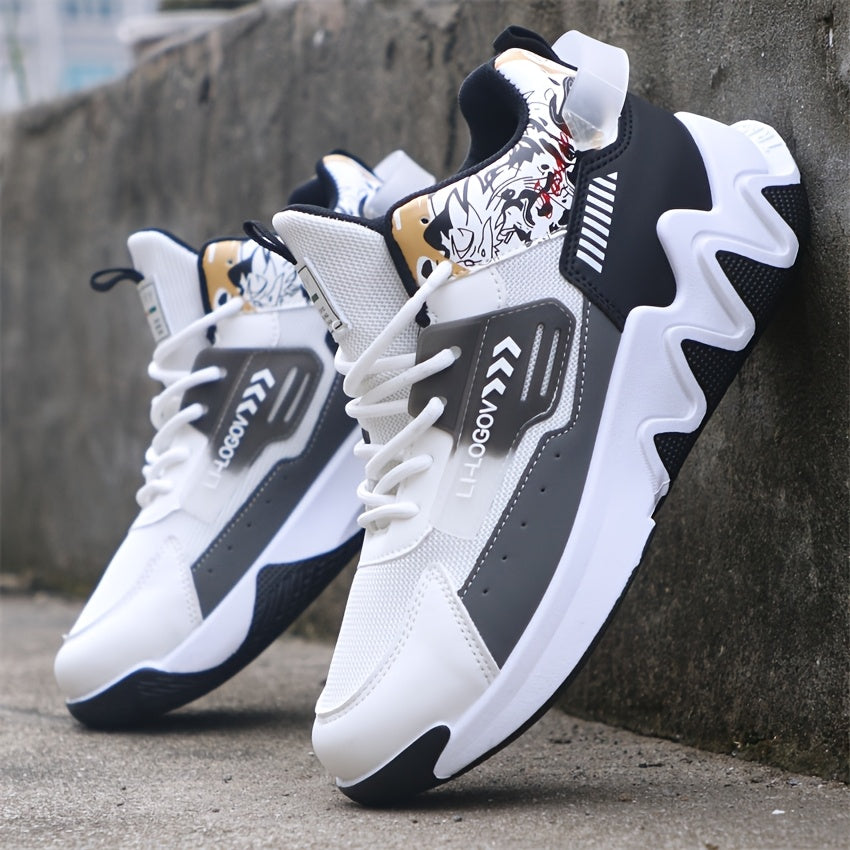 Men'S Stylish High-Top Sneakers with "WOD" Logo - Comfortable, Non-Slip Lace-Up Athletic Shoes for Outdoor Activities, All-Season Wear, Casual Sports Style, Rubber Sole, Fabric Upper, Casual Athletic Shoes   Stylish High Top