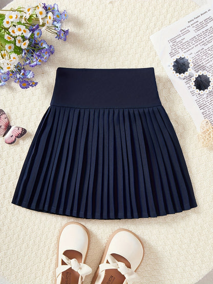 Girls' Preppy Short Sleeve Polo and Pleated Skirt Set