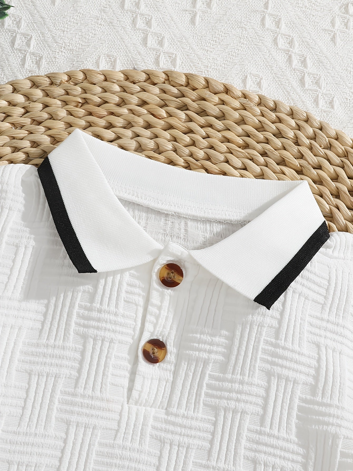Boys' Summer Polo Shirt & Shorts Set in Jacquard Fabric