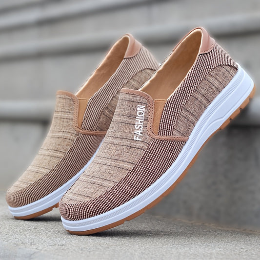 Men'S Casual Slip-On Loafers - Lightweight Breathable Fabric Upper, White Rubber Sole, Brown Accents, Comfortable for Outdoor Walking  Casual Attire, Summer Footwear, Stylish Slipons, Durable Traction Footwear