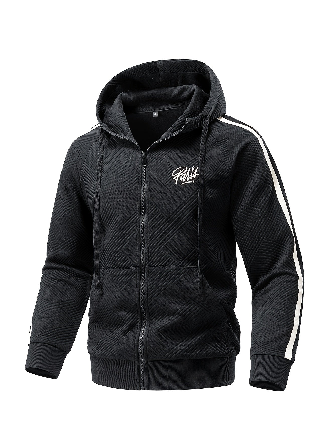 Men's Spring & Fall Jacquard Embroidered Striped Tracksuit Set - 2pcs Zip-Up Hoodie & Pants for Daily Wear, Sports & Outdoor Trips