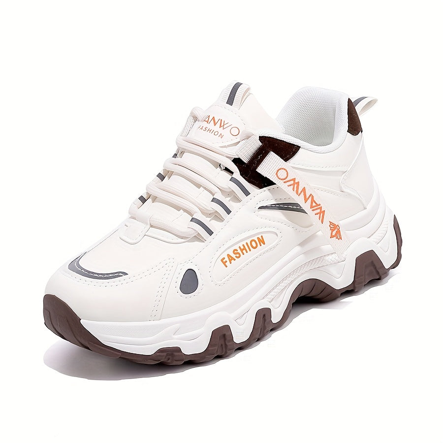 Women'S Fashion Sneakers - White Low-Top Lace-Up with Thick Sole, Stylish Tassel Detail, Lightweight All-Season Hiking and Walking Shoes, Casual Outdoor Footwear Trendy Casual Shoes Lightweight Footwear