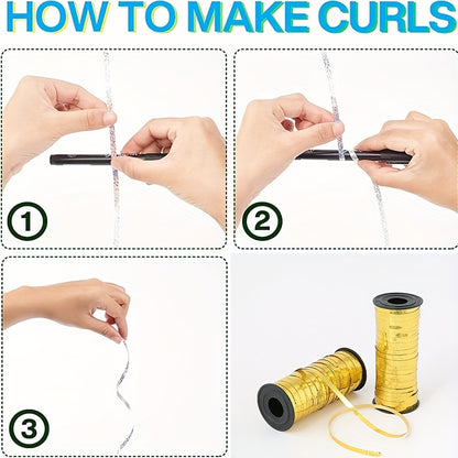 1pc91.44 meter Laser Golden/Silvery ribbon, Holiday supplies Wedding House Layout Christmas accessories Balloon Ribbon Balloon ribbon Ribbon banner Hanging flag Wedding party cake Gift wrap sealing rope Flower decoration supp