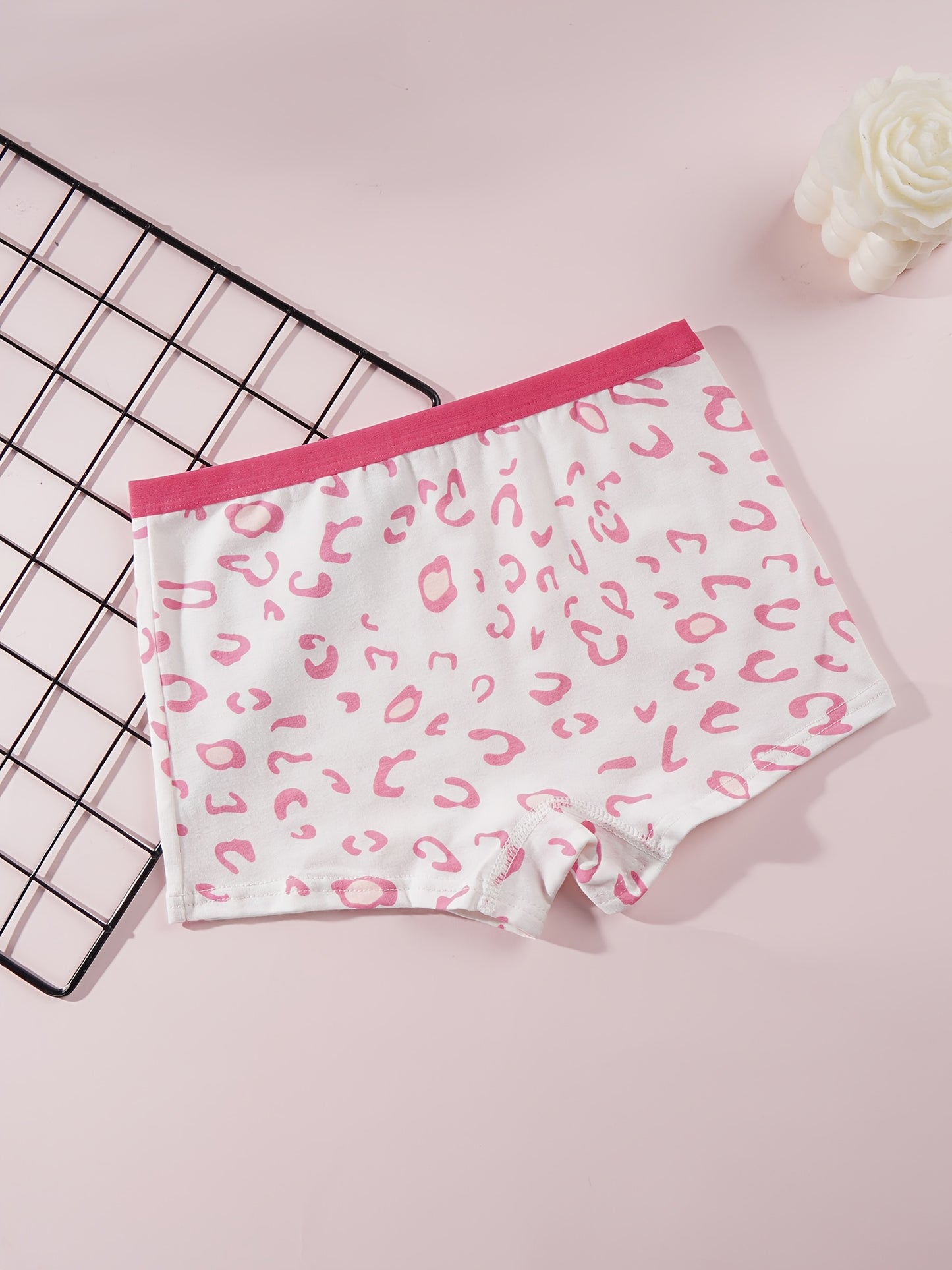 Girls' 5-Pack Cotton Boxers with Leopard & Heart Patterns
