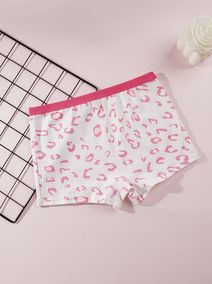 Girls' 5-Pack Cotton Boxers with Leopard & Heart Patterns