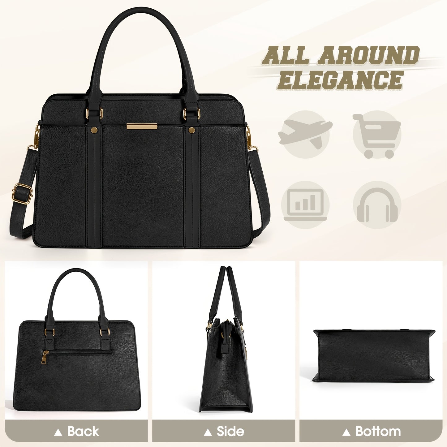 Women's Elegant 3-Piece PU Handbag & Wallet Set with Adjustable Strap