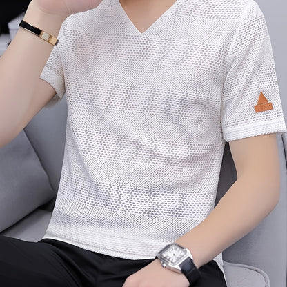 Men's Short-Sleeve T-Shirt Summer Hollow-Out Cool High-End Half Sleeve Breathable Non-See-Through