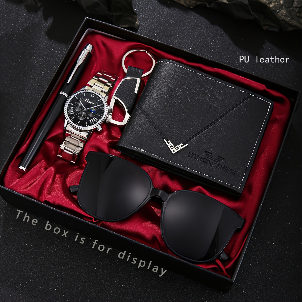 5 Luxury Men'S High-End Business Watches + Stylish Minimalist Wallet And Glasses + Pen Keychain, Suitable for Everyday Wear.