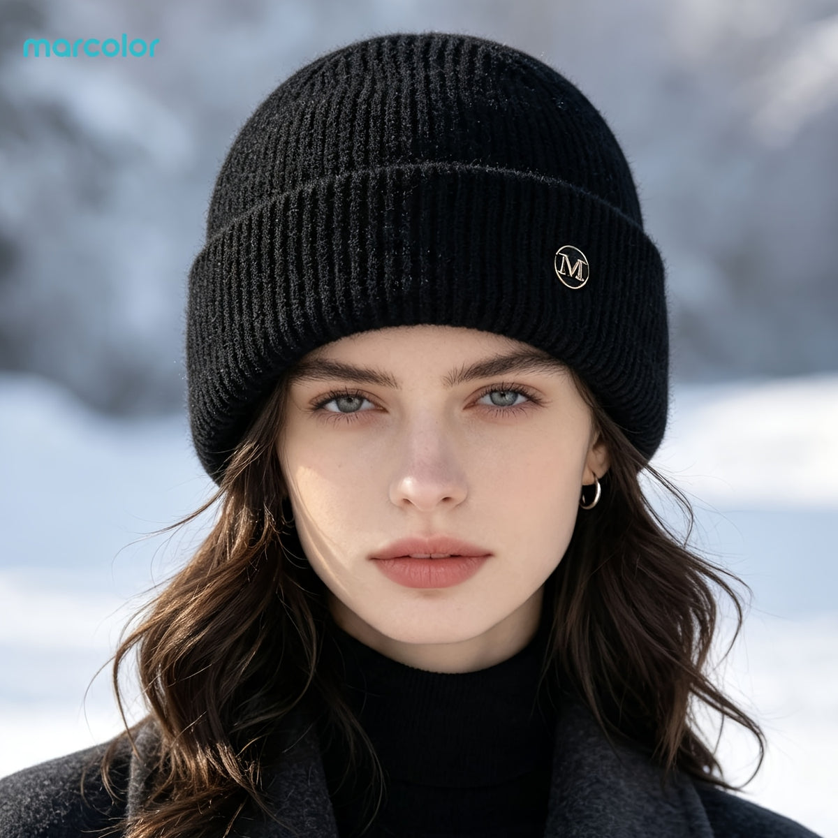 2-Pack Women's Ribbed Knit Beanie Hats with Metal Badge