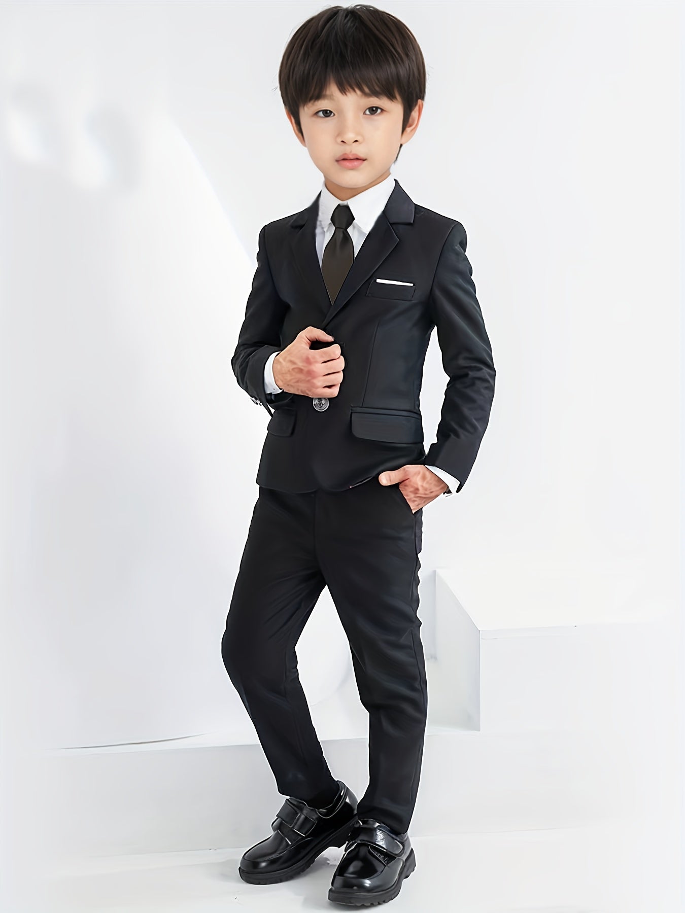 Boys' 3-Piece Preppy Suit Set with Jacket, Pants & Tie