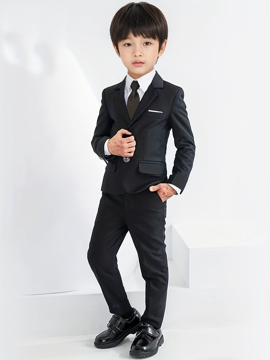 Boys' 3-Piece Preppy Suit Set with Jacket, Pants & Tie