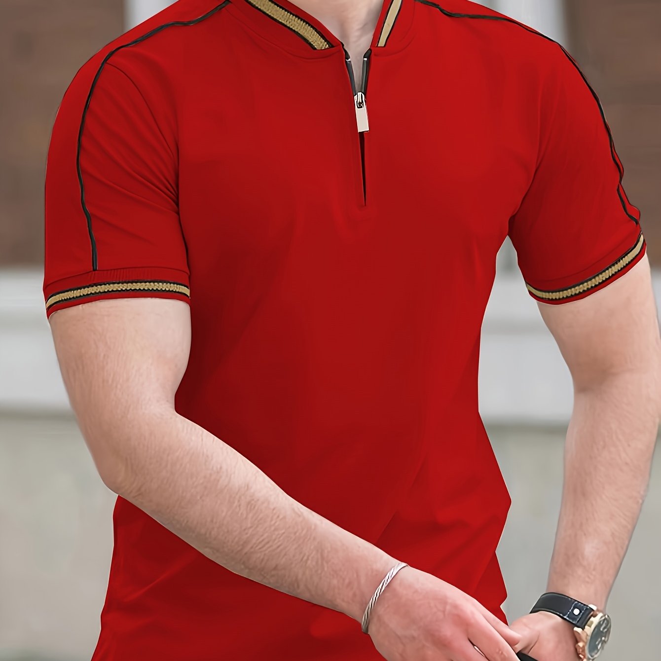 [T-Shirt] Men's Summer Casual Short Sleeve T-Shirt - Breathable Mesh Crew Neck Henley Style Zip Placket, Breathable Fabric, Dry Cleanable Regular Fit Outdoor & Casual Attire, Loose Style, Zip Front Design, Easy Care, Zip Shir - ayq