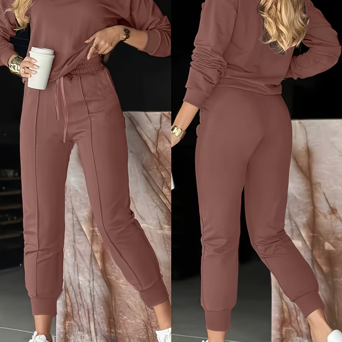 Casual Long Pants And V-Neck Top Women'S Outfit - ayq