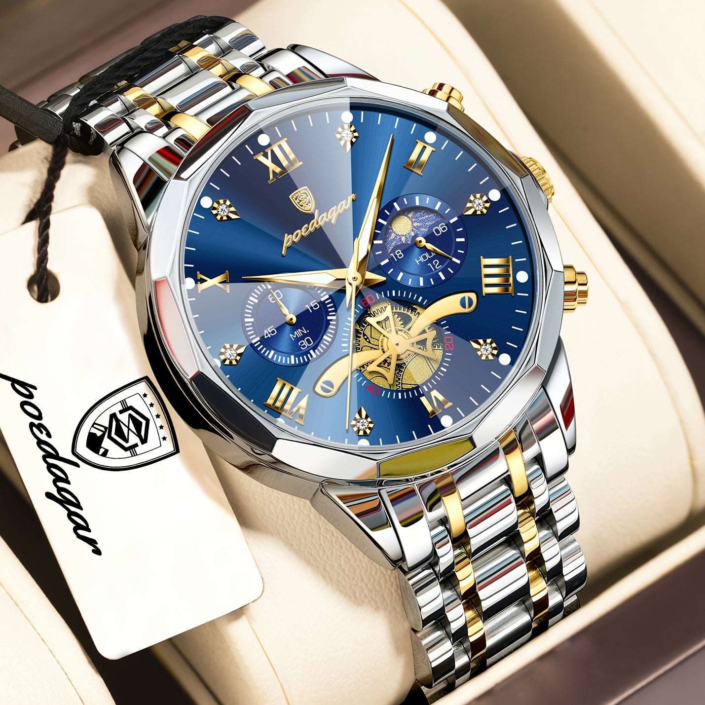 Men's Stainless Steel Business Watch with Luminous Chronograph