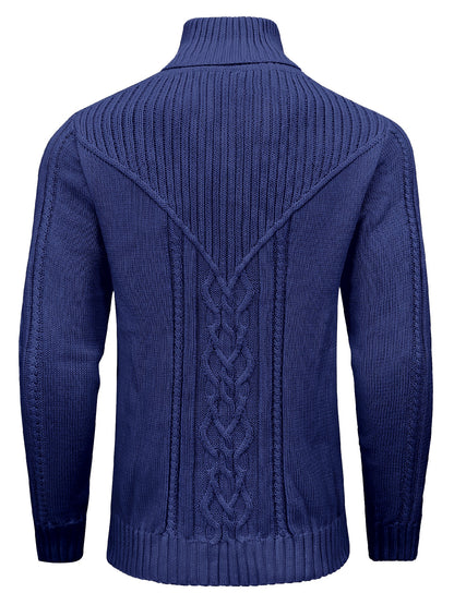 Men's High Collar Warm Knit Sweater - Stretchy Fashion Ribbed Pullover, Elegant Gentleman Cardigan