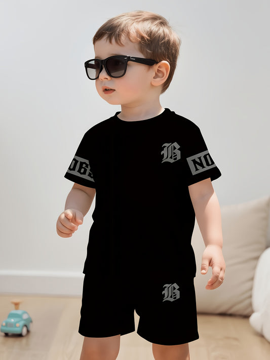 Boys' Summer Casual 2-Piece Polyester Set with Letter Print