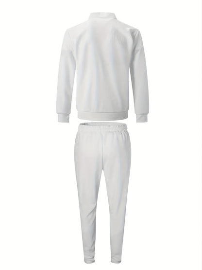 Men's Casual 3-Piece Knit Set with Zipper Jacket & Drawstring Pants