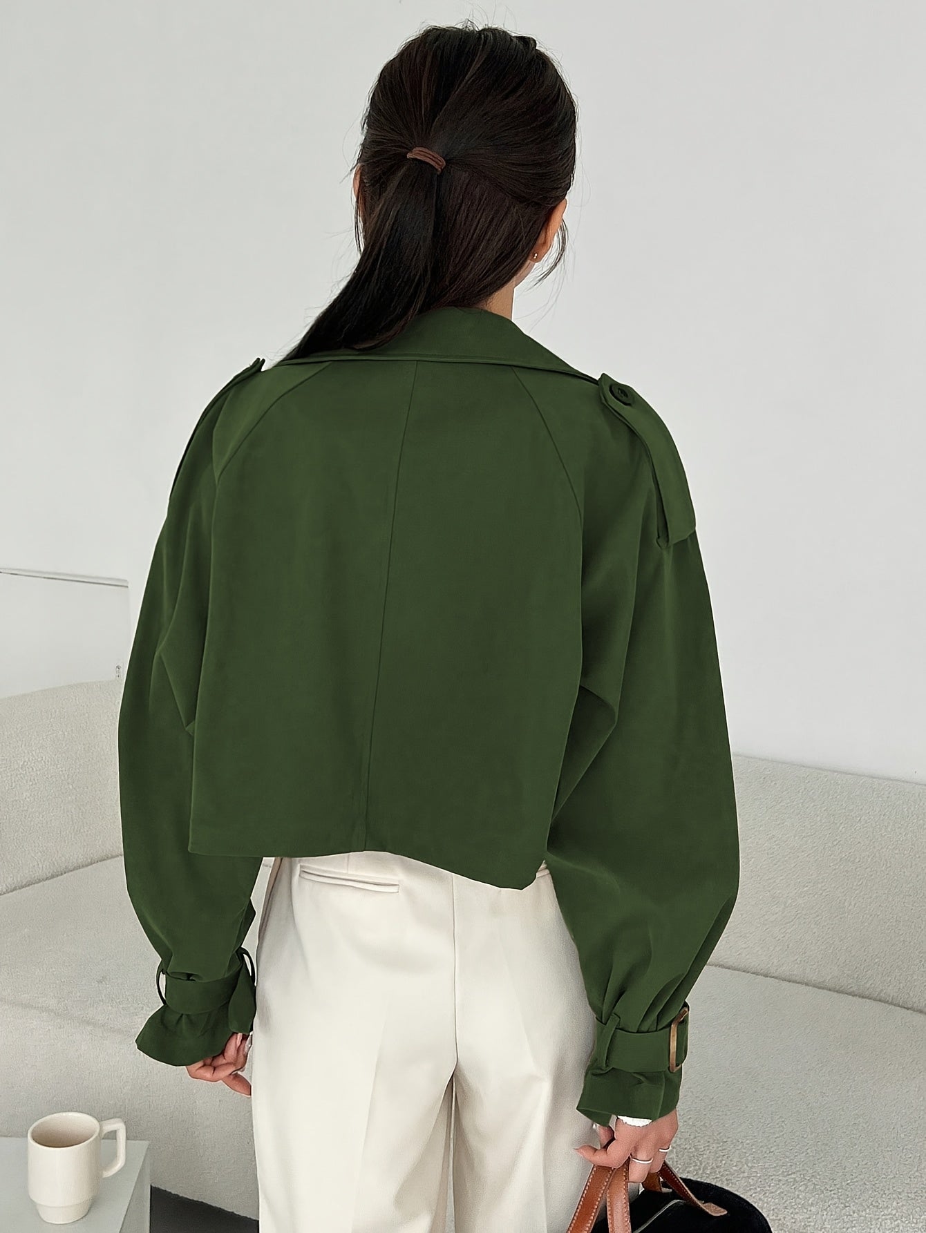 Women's Elegant Solid Color Short Windbreaker Jacket - Lightweight Versatile Outerwear for Casual & Formal Outfits, Easy Care Hand Wash/Dry Clean, Durable Fabric