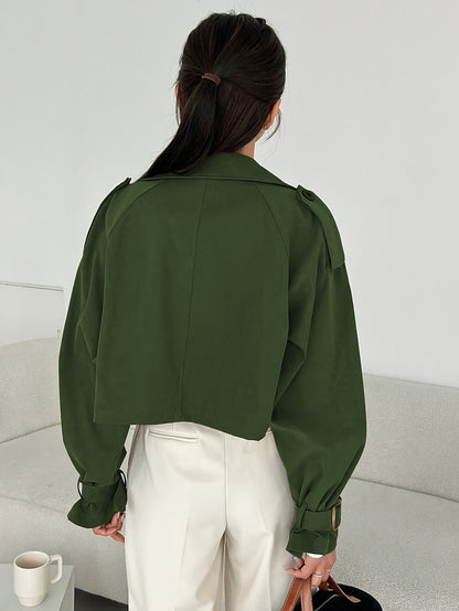 Women's Elegant Solid Color Short Windbreaker Jacket - Lightweight Versatile Outerwear for Casual & Formal Outfits, Easy Care Hand Wash/Dry Clean, Durable Fabric