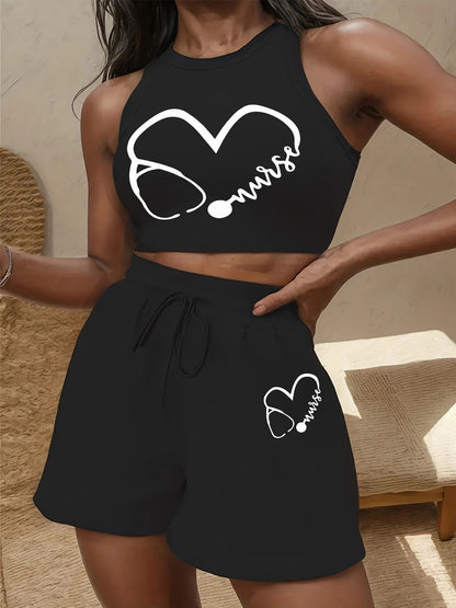 Women's Casual Vest and Shorts Set with Drawstring Detail