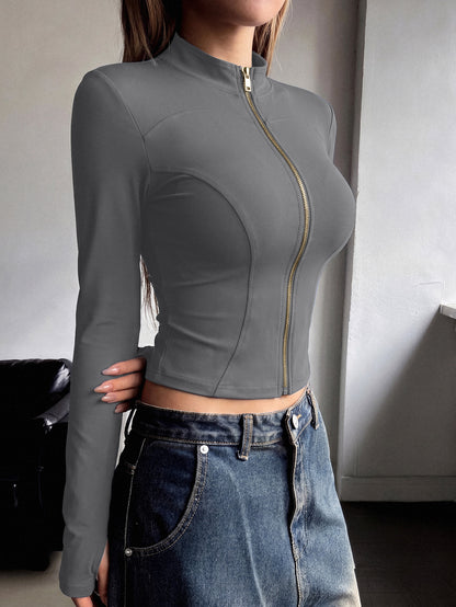 Women’s Athletic Long Sleeve Jacket with Thumb Loop, Stretchy Fit